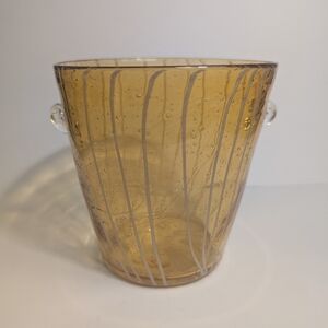 Vintage Glass Ice Bucket Murano Venini for Disaronno Blown Amber & White Stripe
